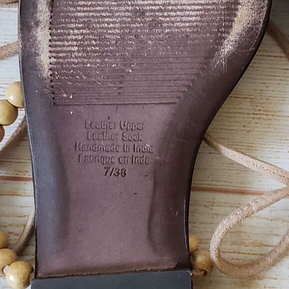 Jeffrey Campbell Leather Xeniah Beaded Ankle Strap Flat Sandal Brown Size 7/38 - Picture 13 of 13